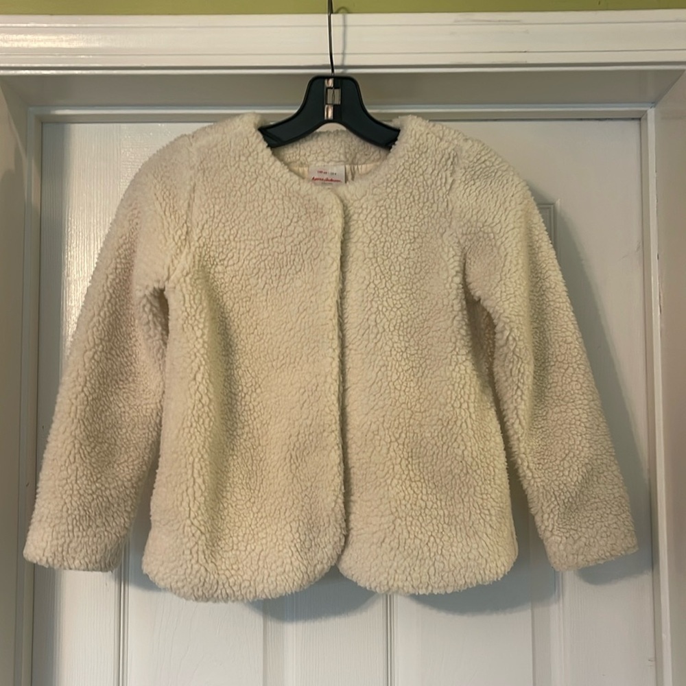 Hanna Andersson - youth girls fuzzy coat - cream color - size 8